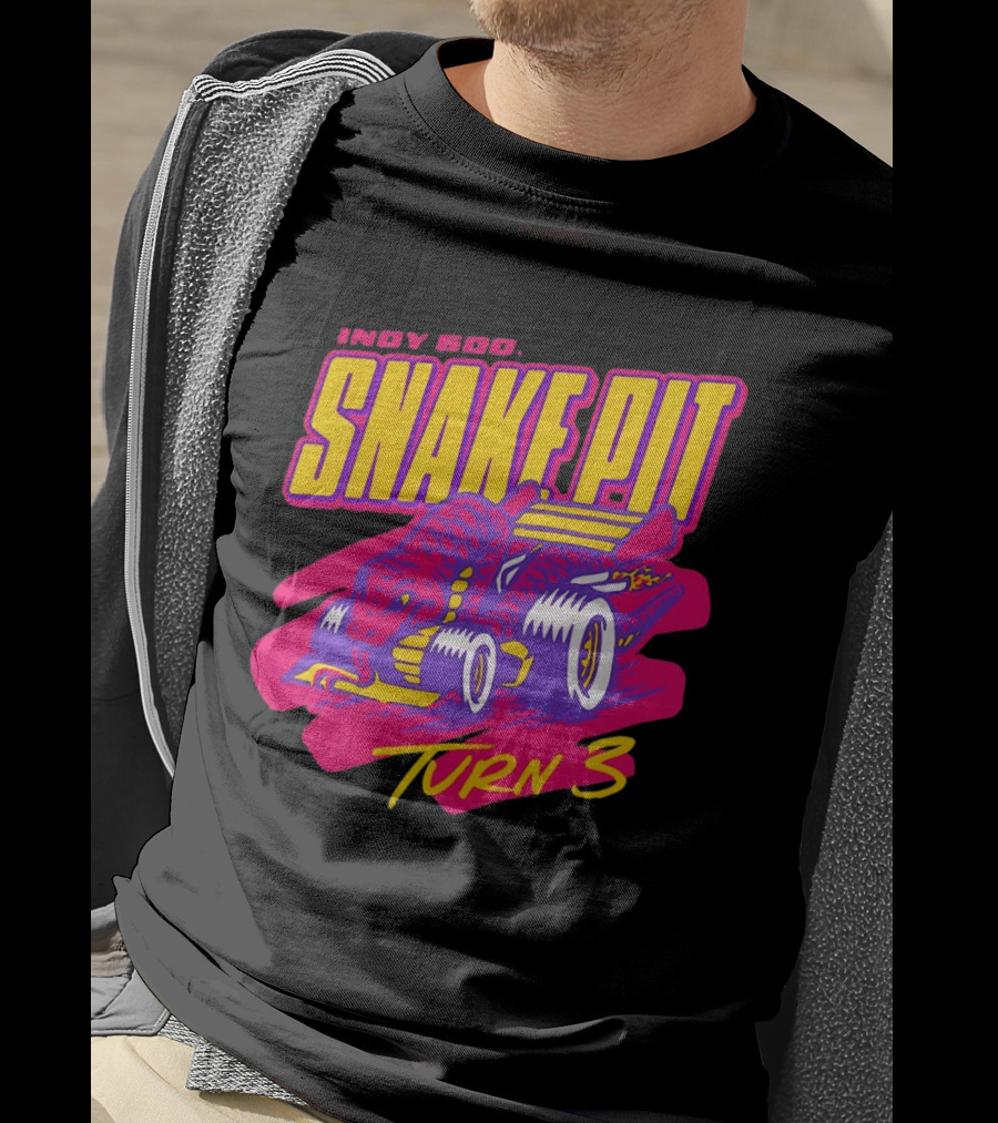 Indy 500 Snake Pit Turn 3 Racing Car With Snake T-Shirt