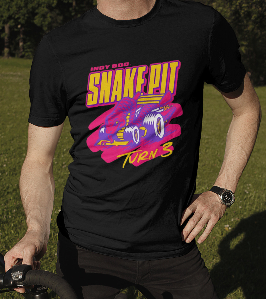 Indy 500 Snake Pit Turn 3 Racing Car With Snake T-Shirt