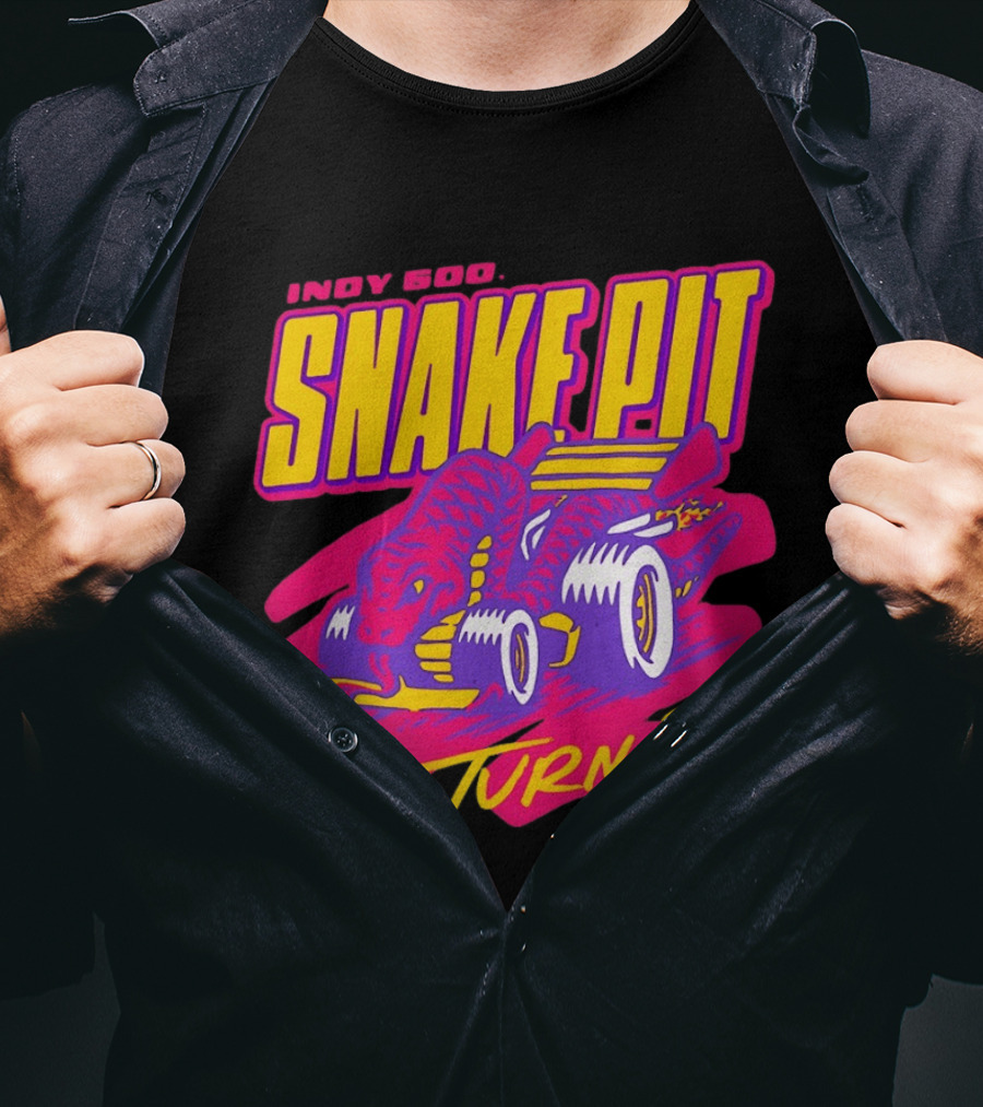 Indy 500 Snake Pit Turn 3 Racing Car With Snake T-Shirt