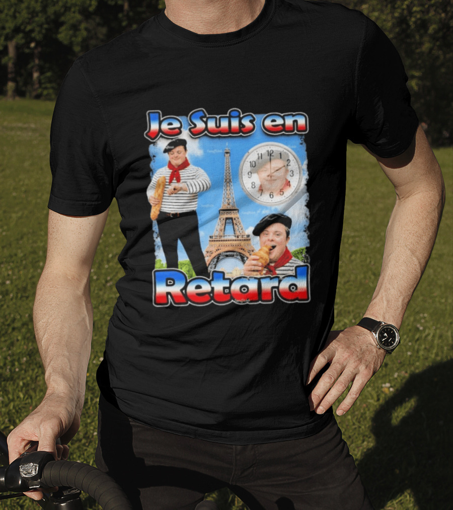Je Suis En Retard Paris Eiffel Tower Baguette Striped Outfit Motif T-Shirt