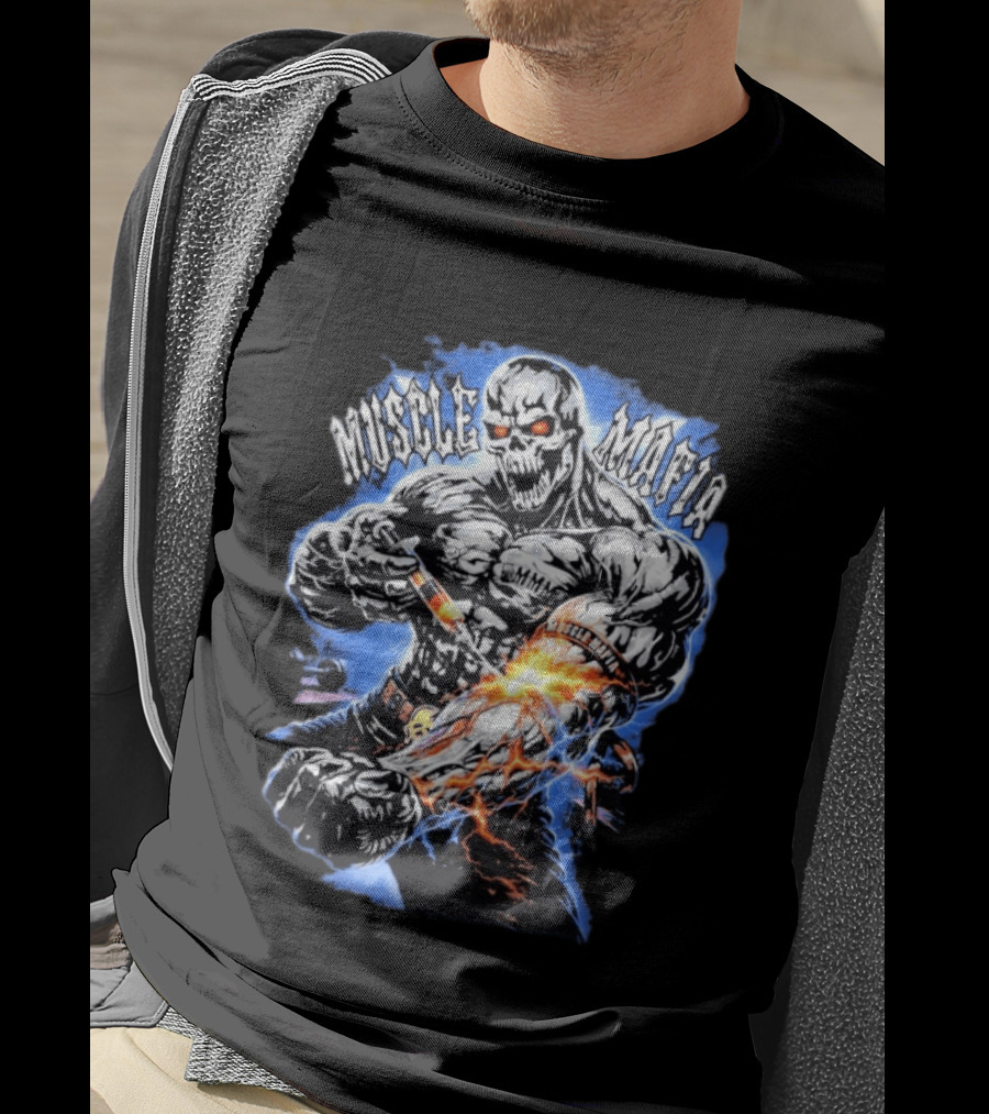 Warren Lotas Muscle Mafia Steroid Skull Injecting Lightning Bulging Veins T-Shirt