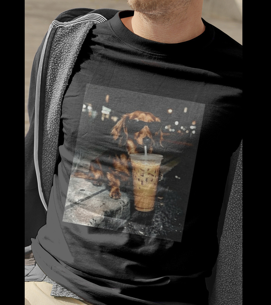 Dachshund Enjoying Iced Coffee With Sunglasses T-Shirt