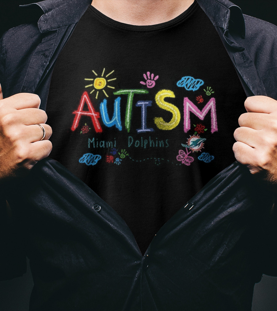 Miami Dolphins Autism Awareness Teach Love Hope Flowers T-Shirt