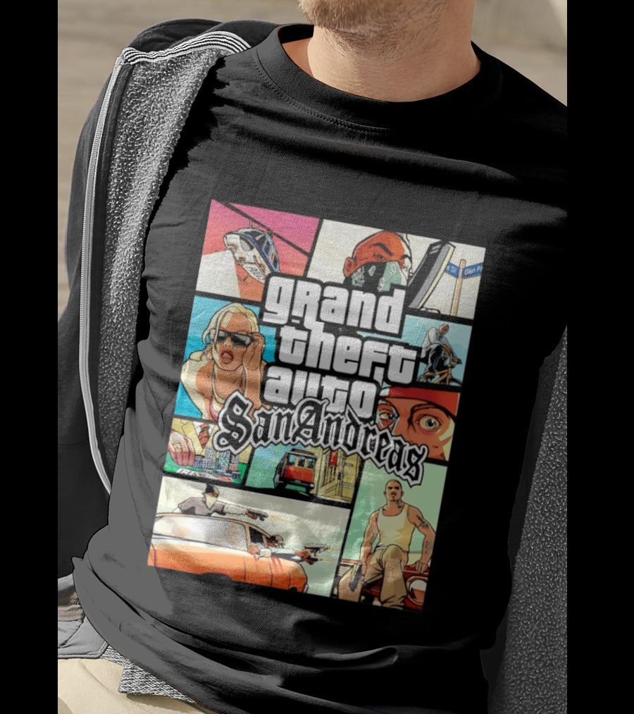 Grand Theft Auto San Andreas Art Collage Characters Scenes T-Shirt