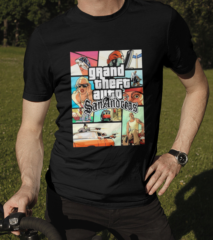 Grand Theft Auto San Andreas Art Collage Characters Scenes T-Shirt
