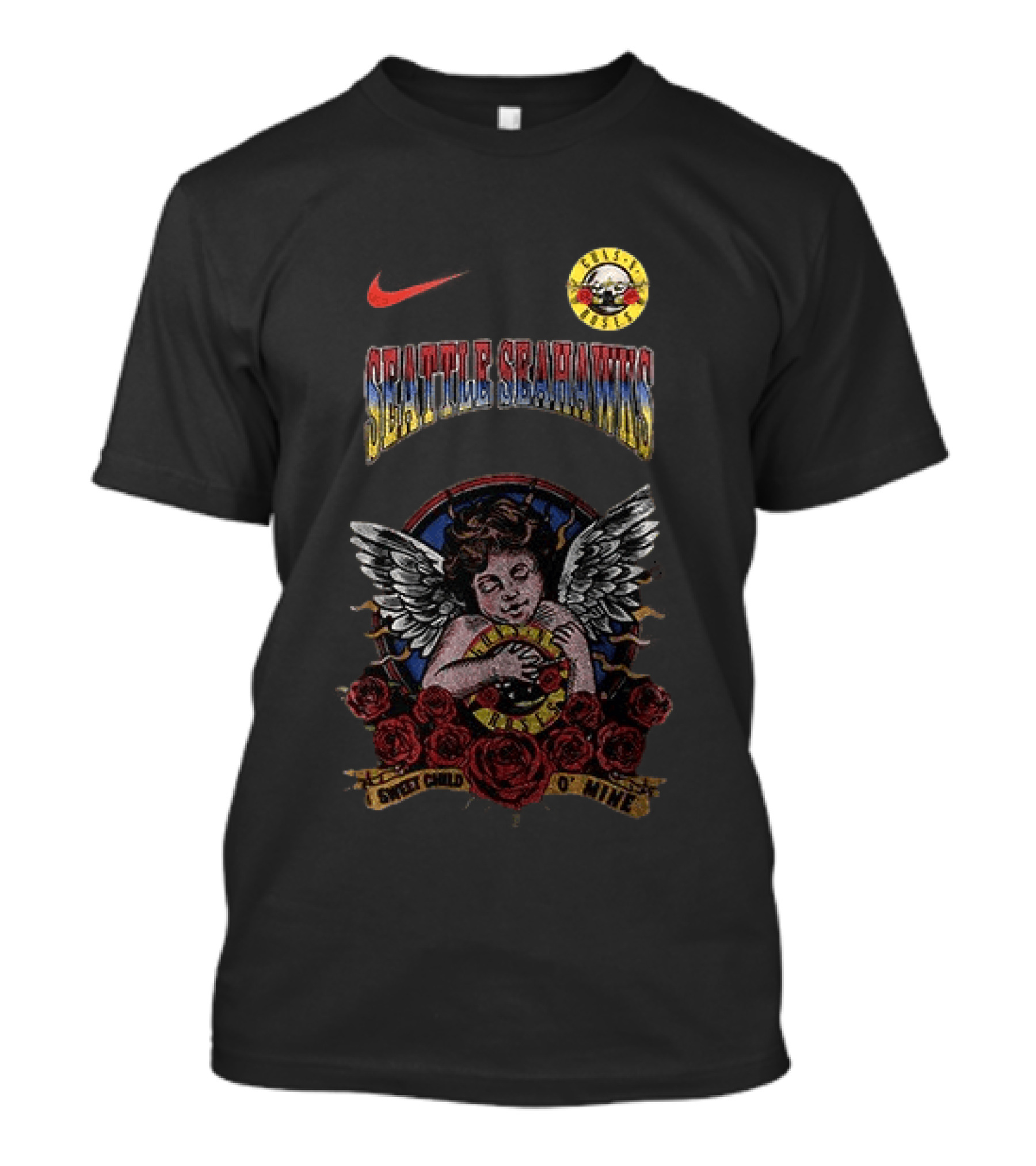 Seattle Seahawks Guns N' Roses Sweet Child O' Mine NFL Collaboration T-Shirt