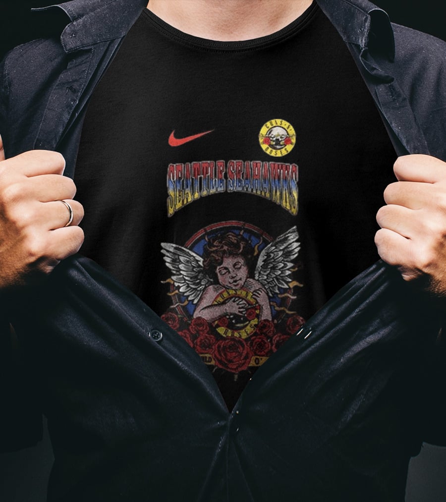 Seattle Seahawks Guns N' Roses Sweet Child O' Mine NFL Collaboration T-Shirt