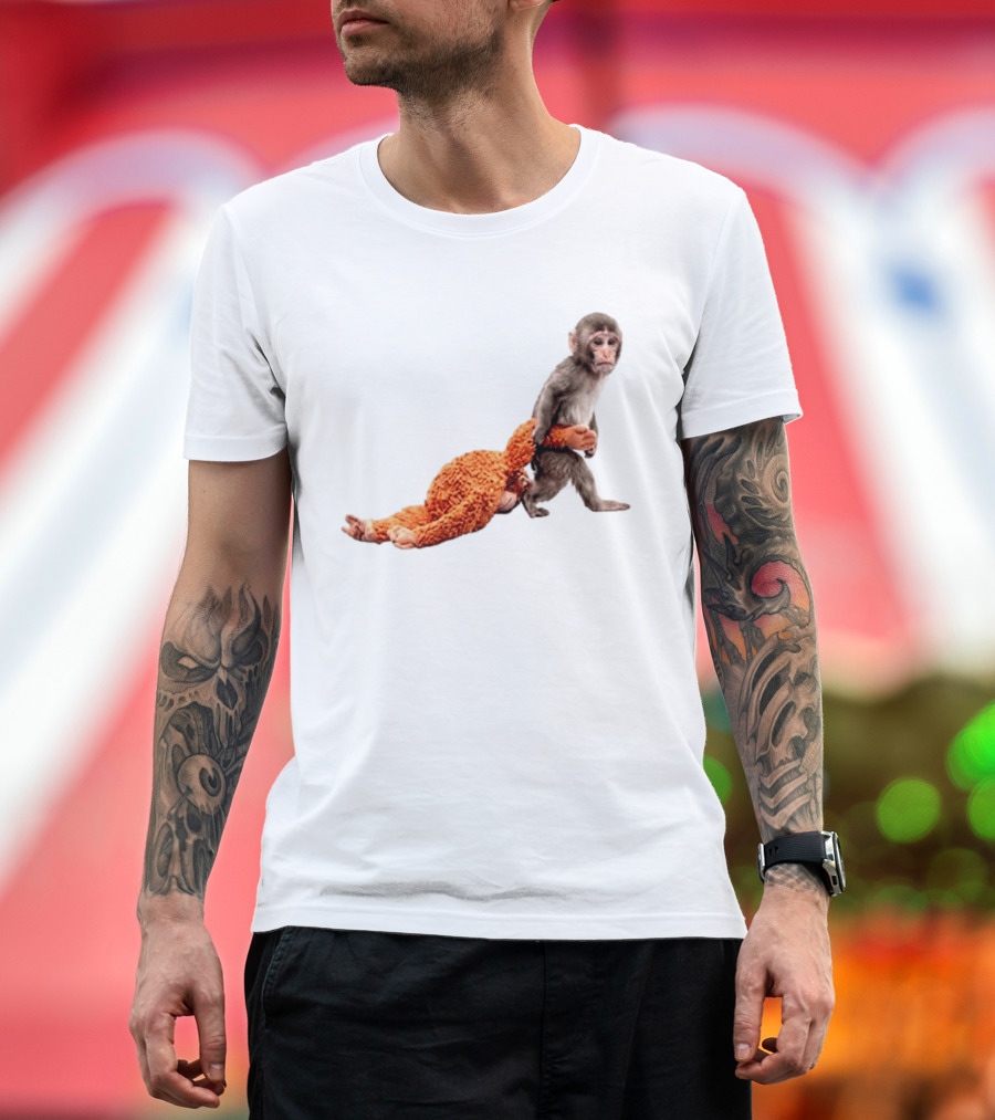 Baby Monkey Dragging Plush Toy Punch T-Shirt