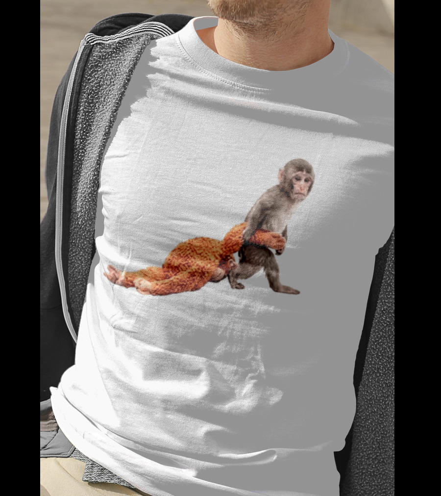 Baby Monkey Dragging Plush Toy Punch T-Shirt
