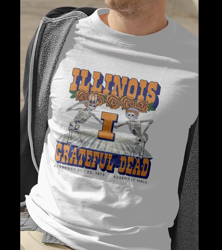 Illinois Grateful Dead February 21 23 1973 Assembly Hall Skeletons And Roses T-Shirt