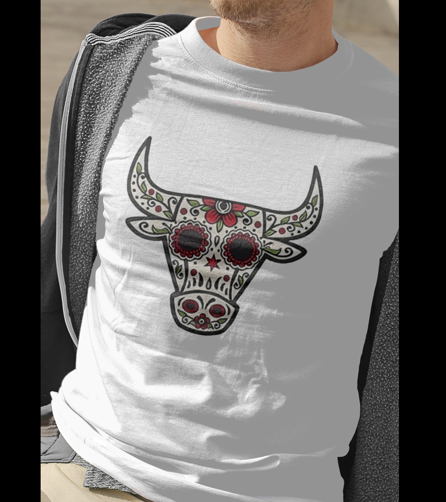 Sacred Bull Sugar Skull Floral Motif T-Shirt