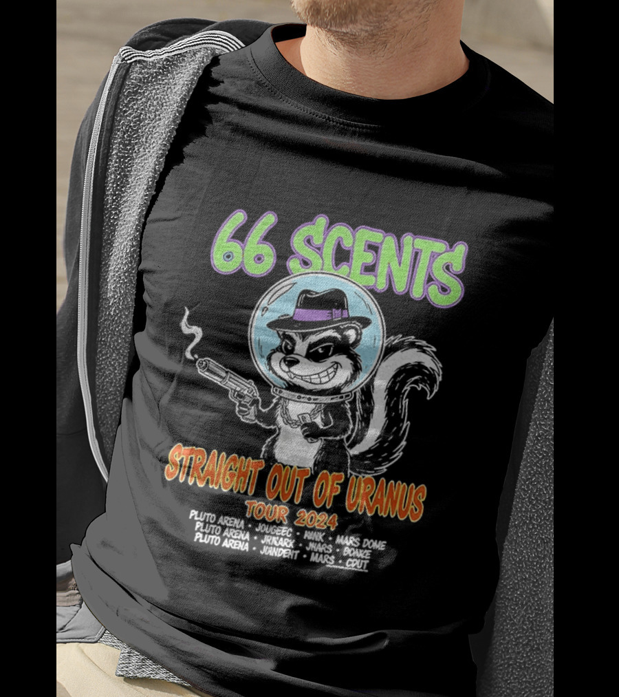 66 Scents Straight Out Of Uranus Tour 2024 Skunk Smoking Gun Adventure T-Shirt