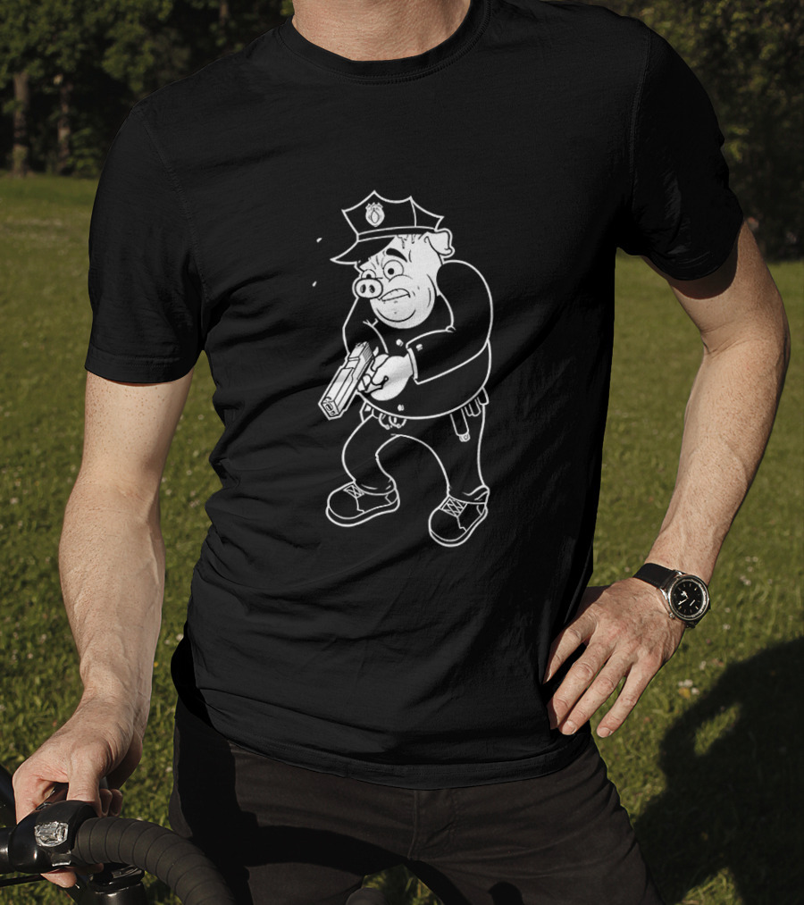 ACAB Pig Cop Cartoon Character With Gun T-Shirt