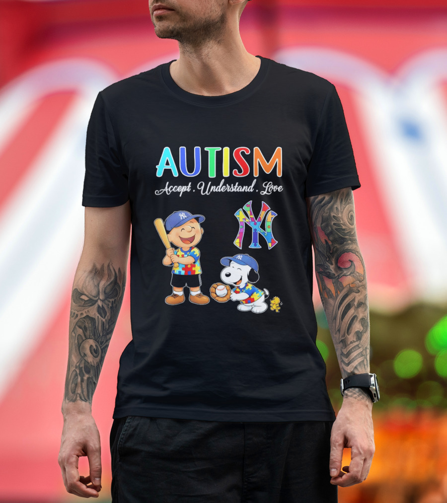 Charlie Brown Snoopy New York Yankees Autism Accept Understand Love T-Shirt