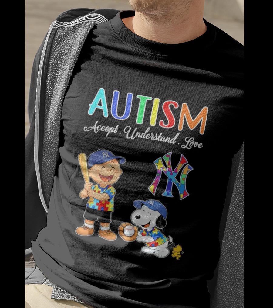 Charlie Brown Snoopy New York Yankees Autism Accept Understand Love T-Shirt
