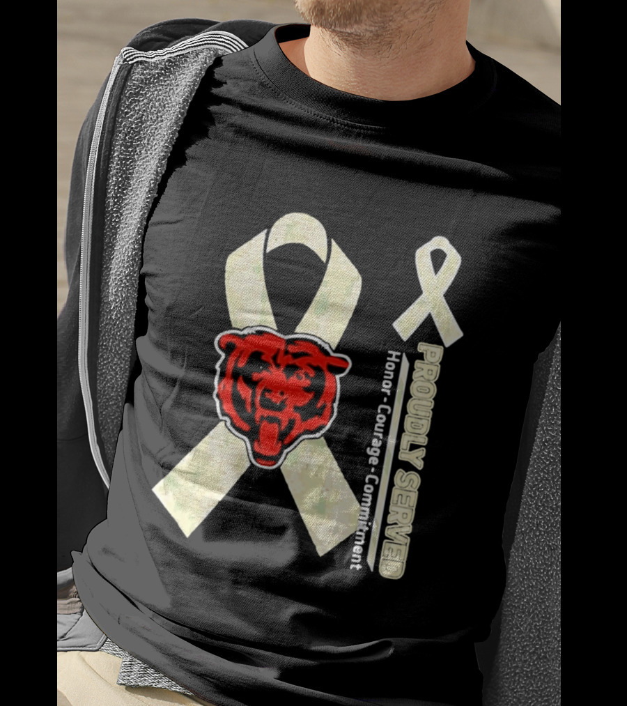 Chicago Bears Proudly Served Honor Courage Commitment Support Ribbon T-Shirt