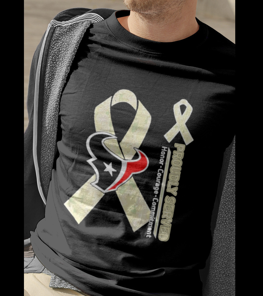 Houston Texans Camo Ribbon Proudly Served Honor Courage Commitment T-Shirt