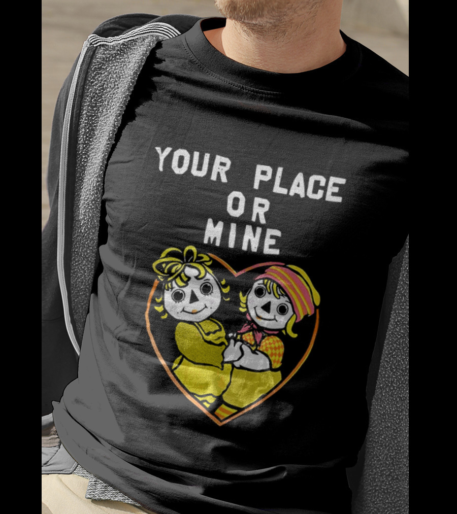 Your Place Or Mine Romantic Cartoon Couple In Heart T-Shirt