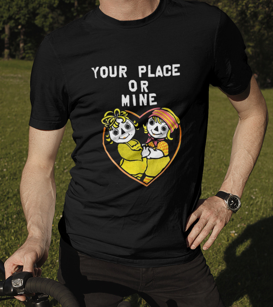 Your Place Or Mine Romantic Cartoon Couple In Heart T-Shirt