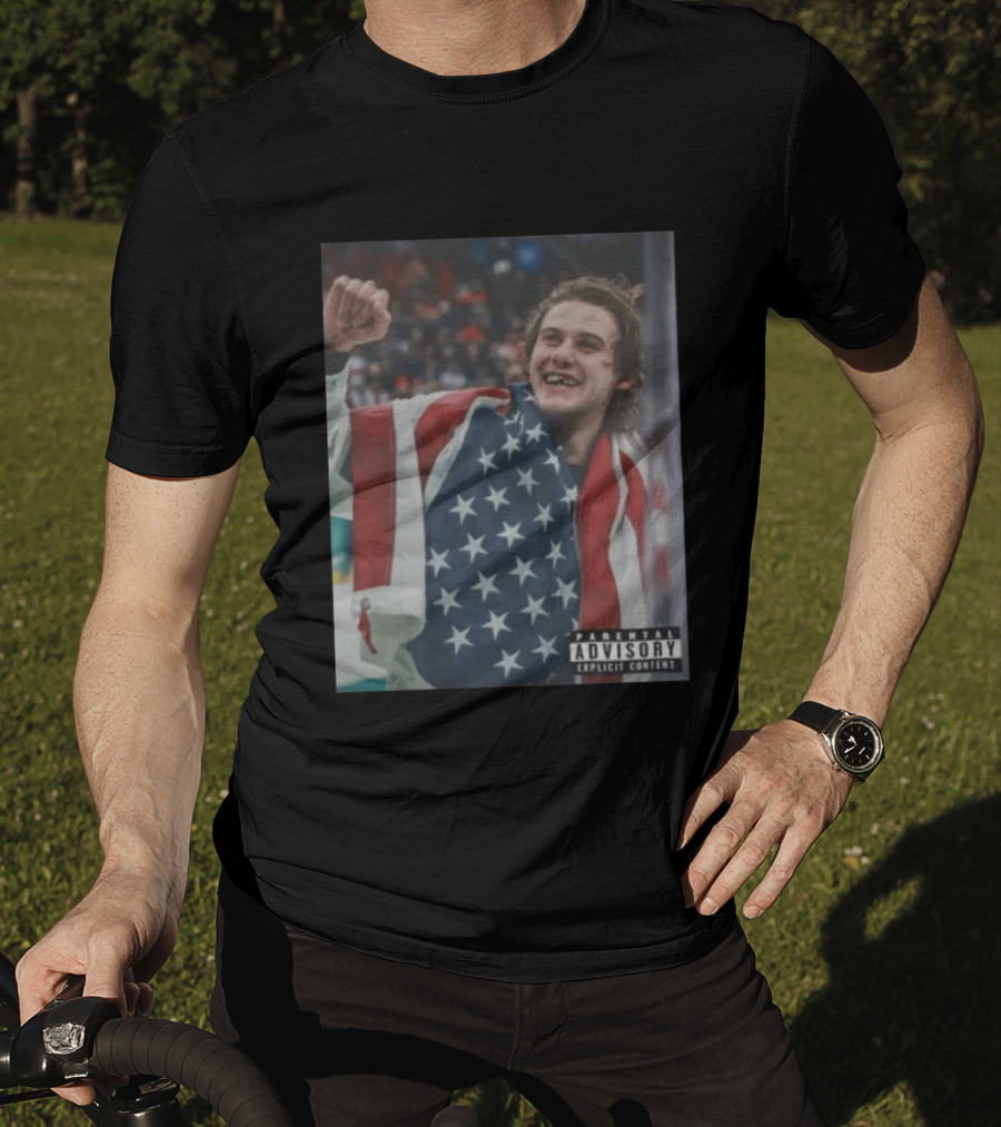 Parental Advisory USA Flag Jack Hughes Lost Teeth T-Shirt