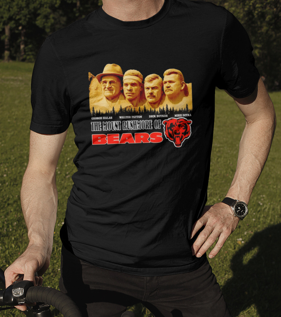 George Halas Walter Payton Dick Butkus Mike Ditka Chicago Bears Mount Rushmore T-Shirt