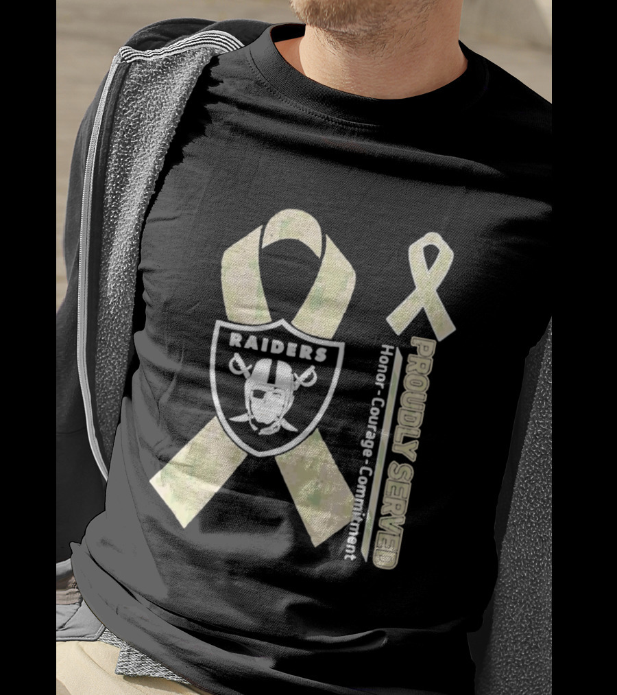 Las Vegas Raiders Camouflage Ribbon Proudly Served Honor Courage Commitment T-Shirt