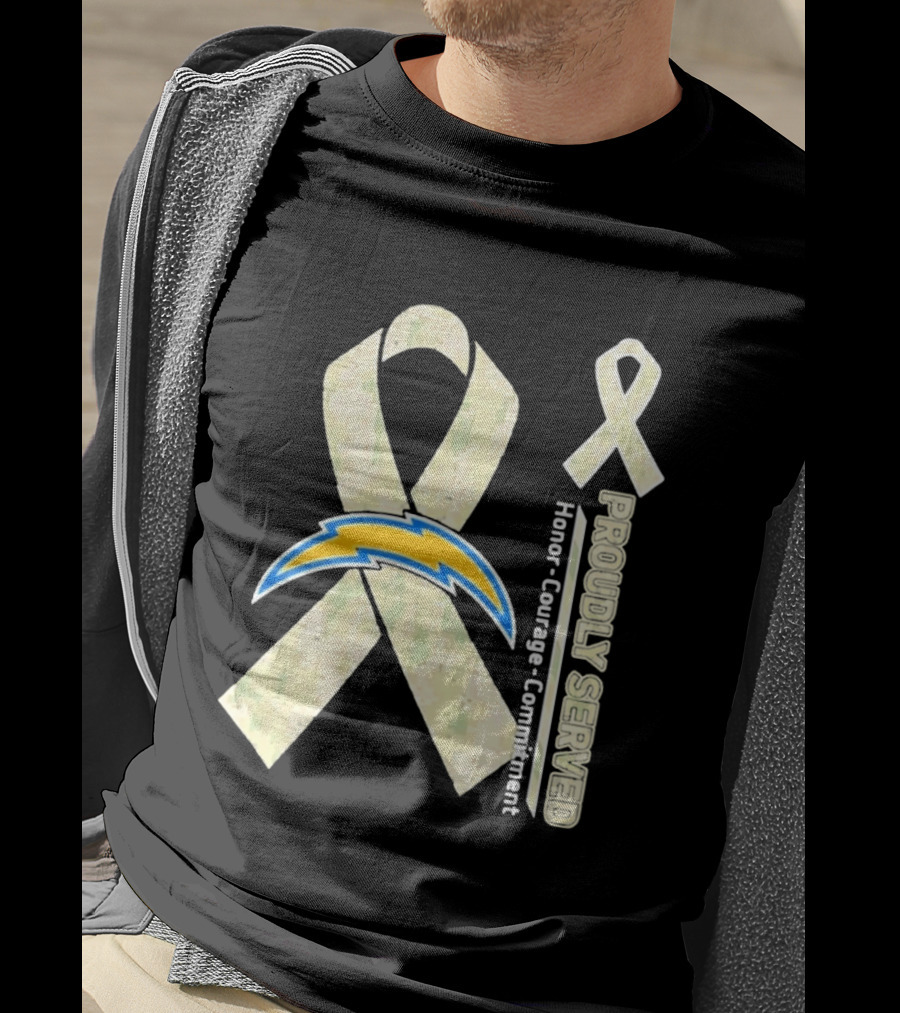 Los Angeles Chargers Proudly Served Honor Courage Commitment Ribbon T-Shirt
