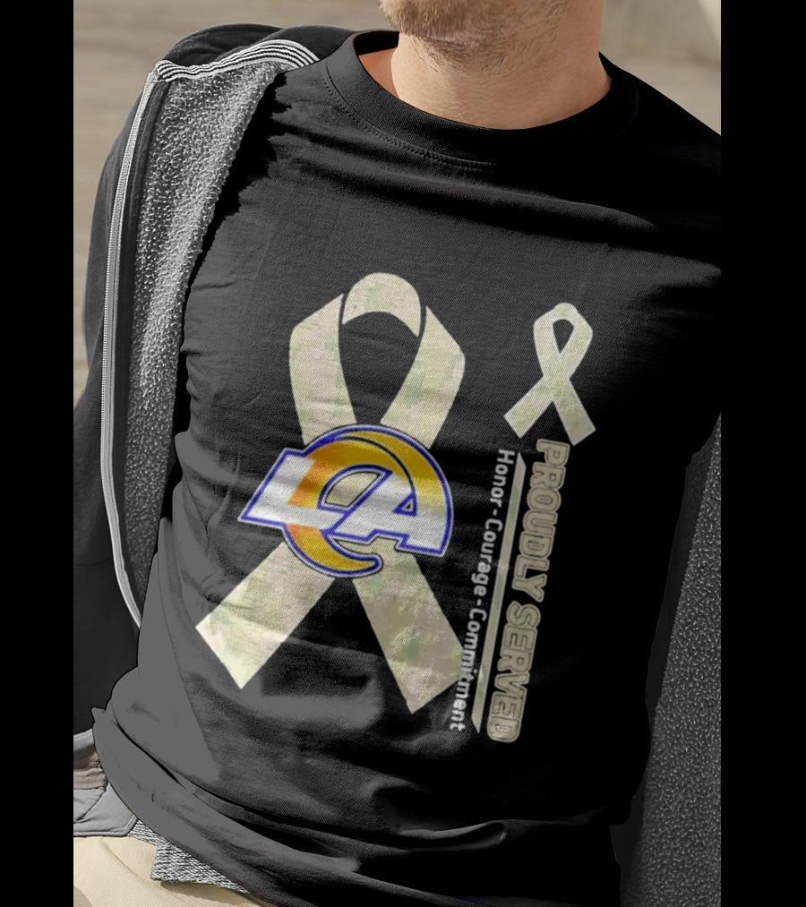 Los Angeles Rams Proudly Served Honor Courage Commitment Ribbon T-Shirt