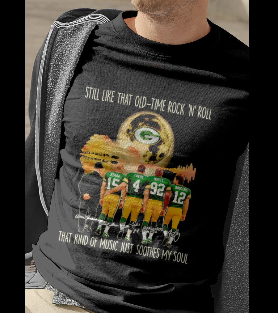 Green Bay Packers Starr Favre White Rodgers Old Time Rock 'n' Roll T-Shirt