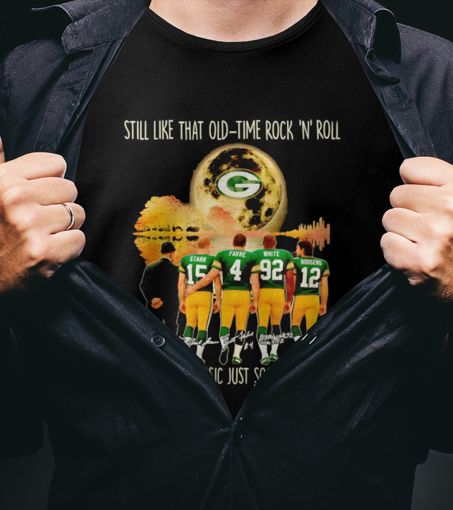 Green Bay Packers Starr Favre White Rodgers Old Time Rock 'n' Roll T-Shirt