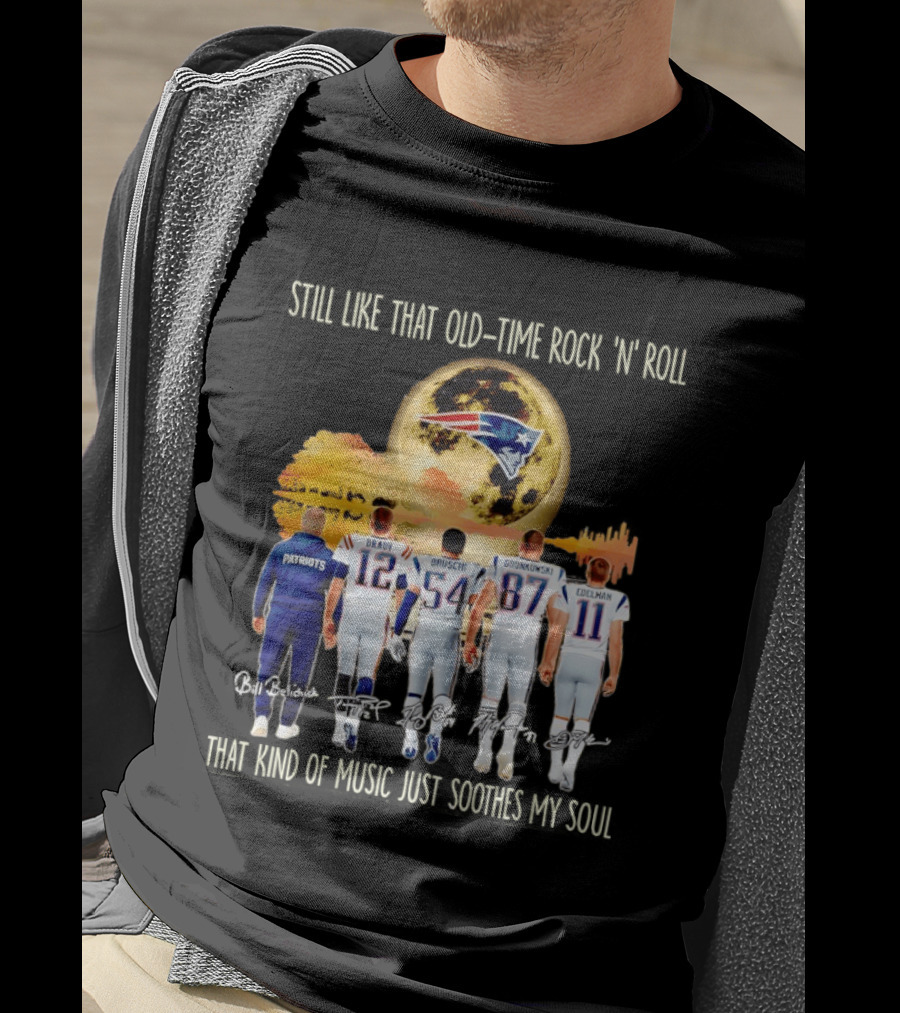 Patriots Brady Bruschi Gronkowski Edelman Old Time Rock 'n' Roll Moon T-Shirt