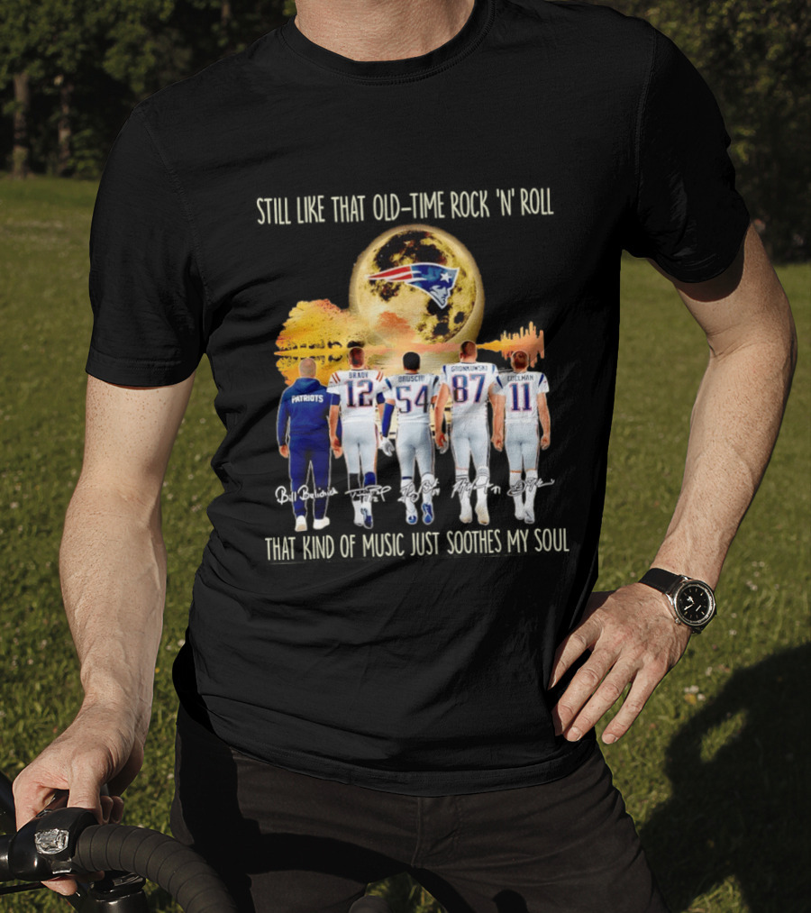 Patriots Brady Bruschi Gronkowski Edelman Old Time Rock 'n' Roll Moon T-Shirt