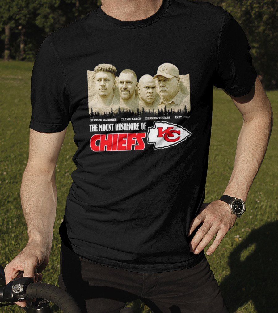 Patrick Mahomes Travis Kelce Derrick Thomas Andy Reid Kansas City Chiefs Mount Rushmore T-Shirt