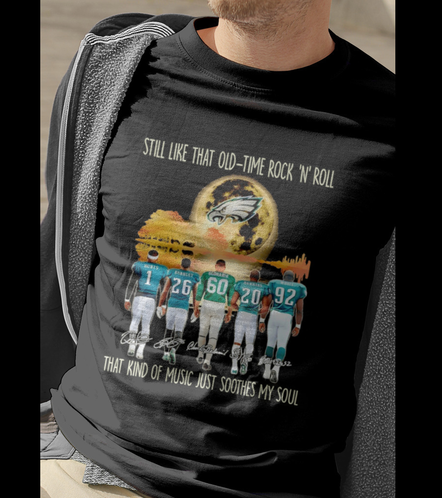 Philadelphia Eagles Players Hurts Barkley Dickerson Dawkins White Old Time Rock 'n' Roll T-Shirt