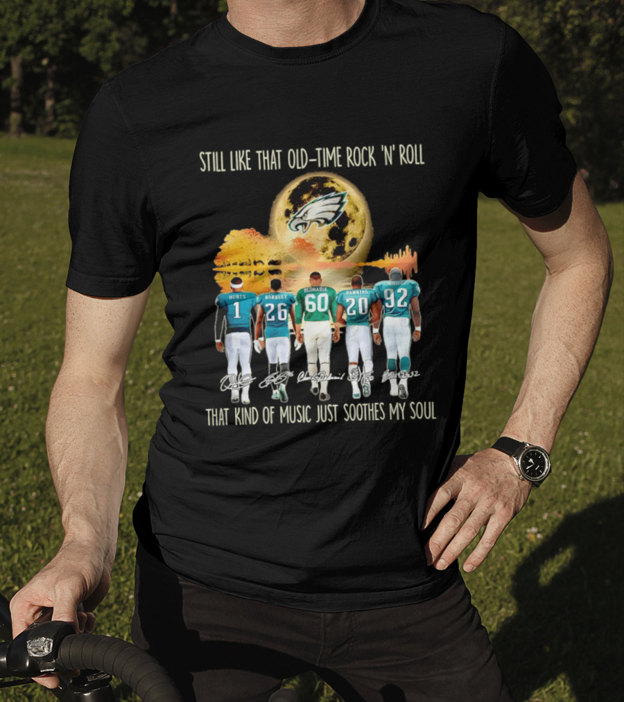 Philadelphia Eagles Players Hurts Barkley Dickerson Dawkins White Old Time Rock 'n' Roll T-Shirt