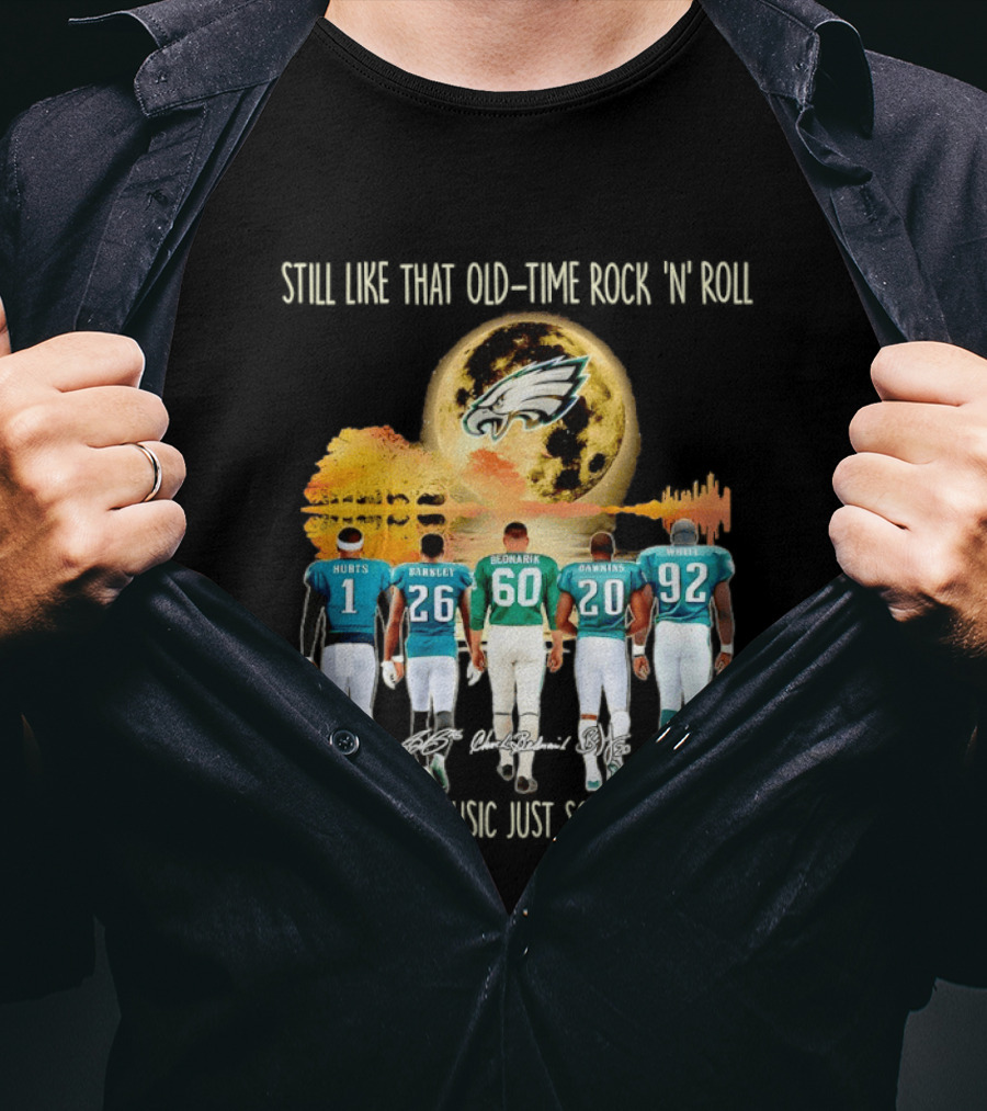 Philadelphia Eagles Players Hurts Barkley Dickerson Dawkins White Old Time Rock 'n' Roll T-Shirt