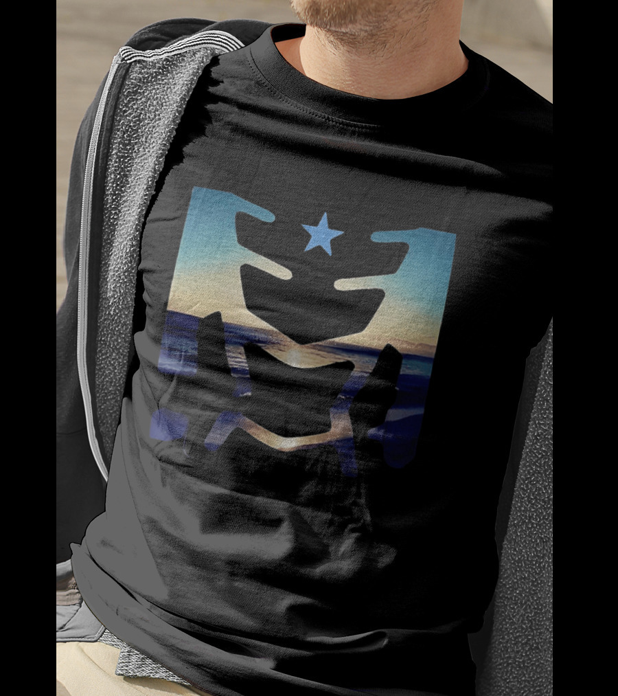 Sunset Ocean Waves With Blue Star T-Shirt