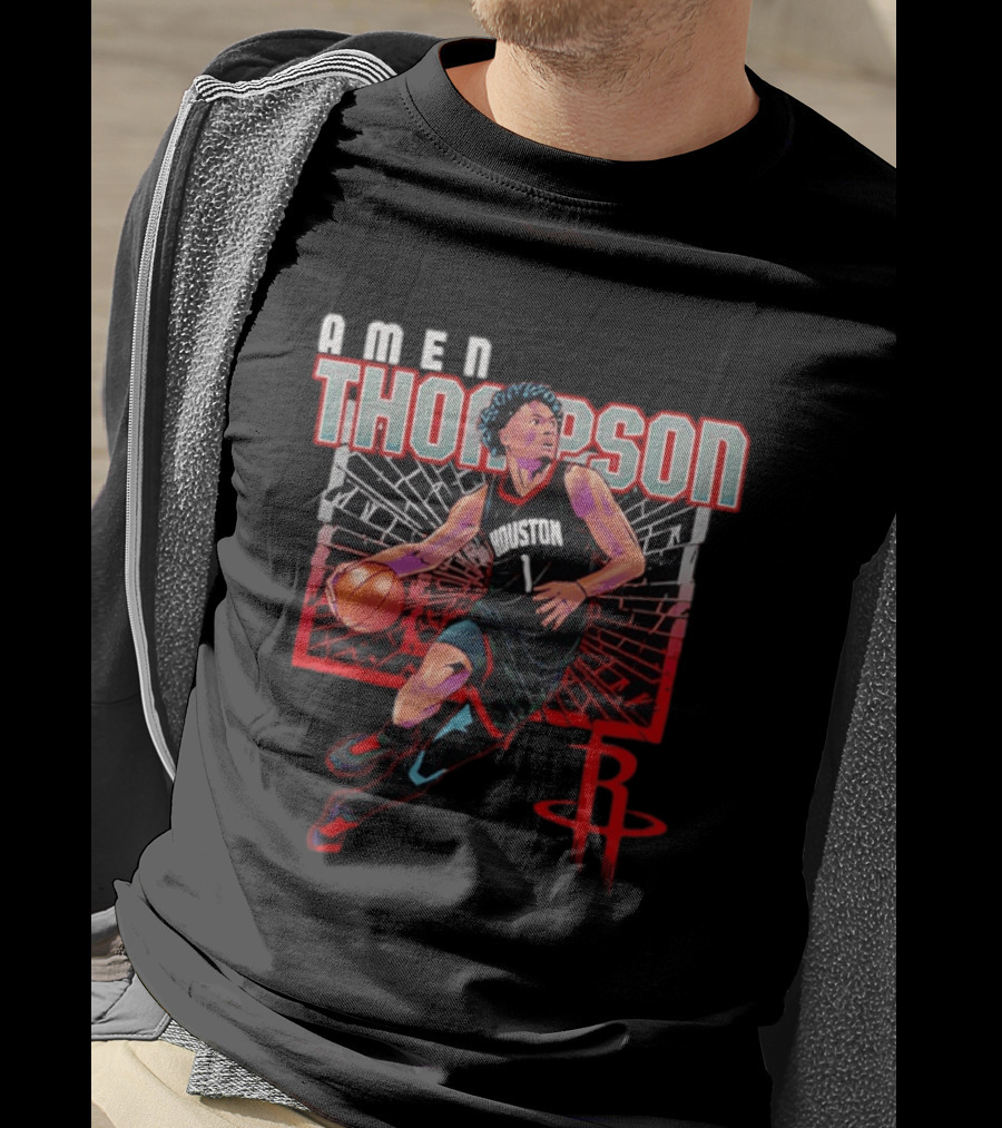 Amen Thompson 1 Houston Rockets Basketball Player Action T-Shirt