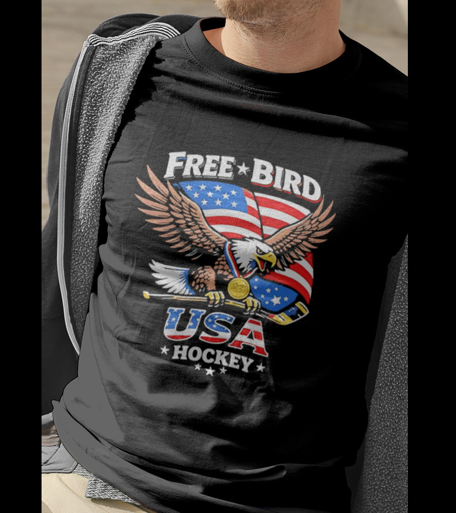 Free Bird USA Hockey Gold Medal American Eagle Iconic Sports Spirit T-Shirt