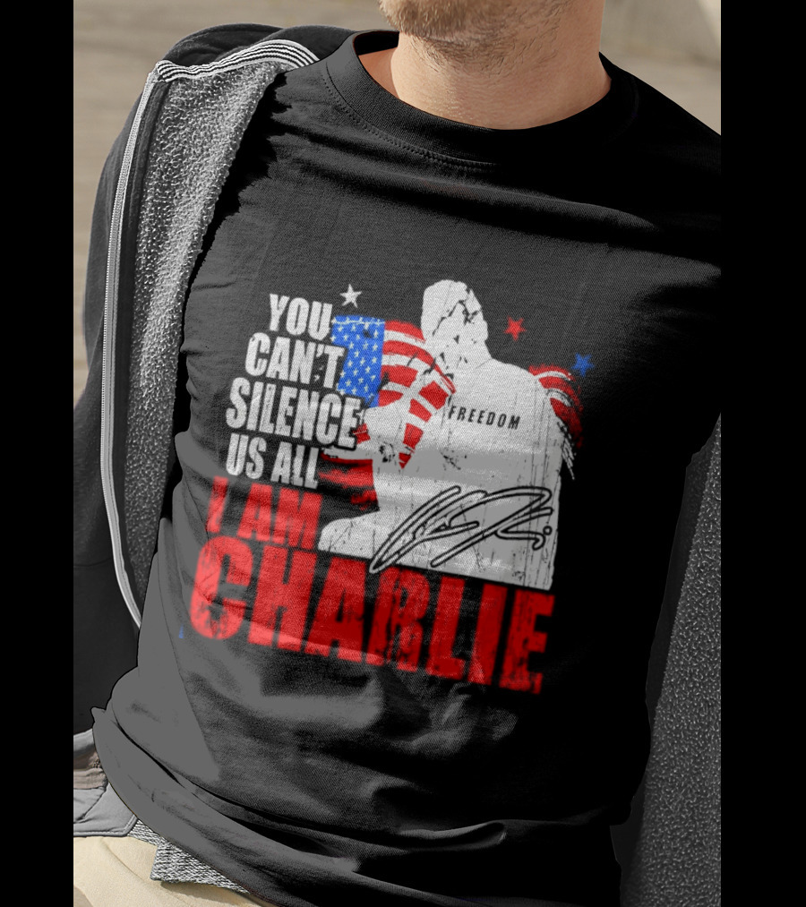 You Can't Silence Us All I Am Charlie Kirk Freedom USA Flag T-Shirt