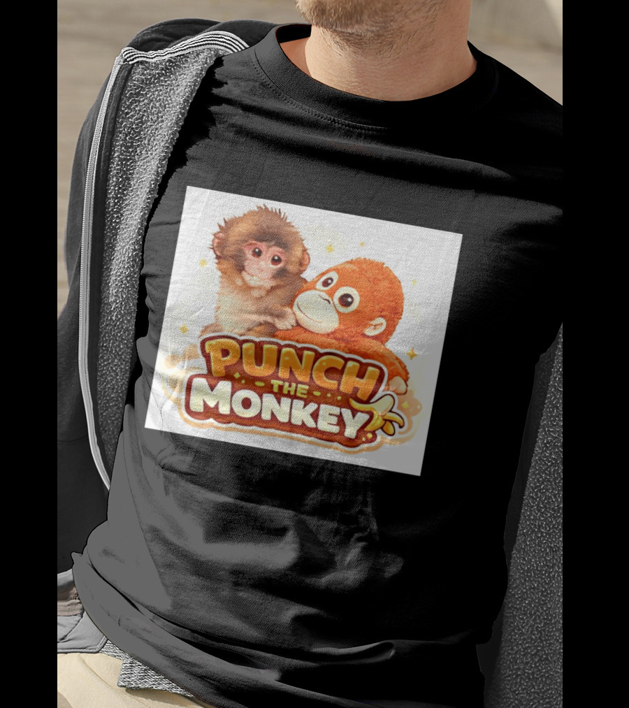Punch The Monkey Hugging Stuffed Toy Monkey T-Shirt