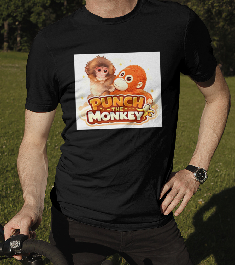 Punch The Monkey Hugging Stuffed Toy Monkey T-Shirt
