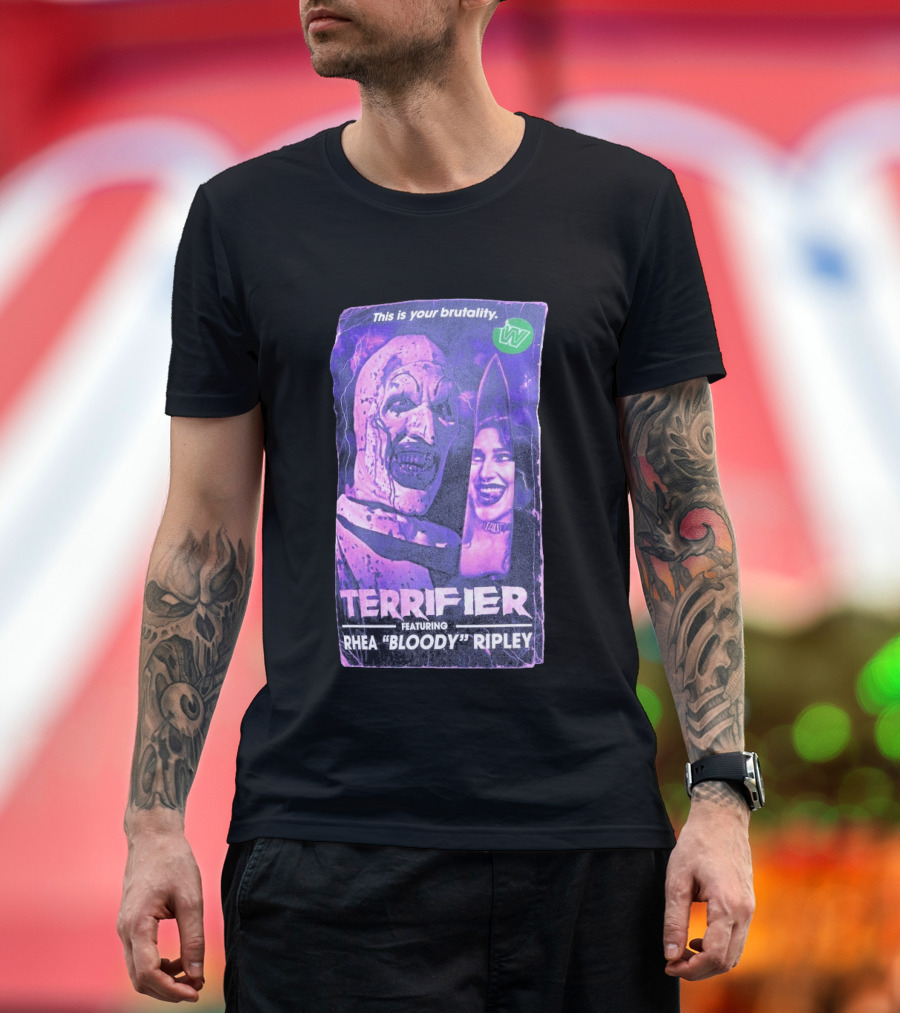 Terrifier VHS Cover This Is Your Brutality Featuring Rhea "Bloody" Ripley T-Shirt