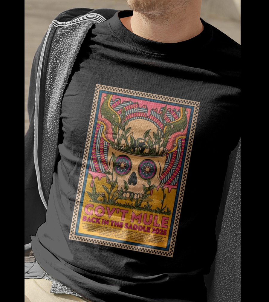 Gov't Mule 2025 Skull And Antlers Floral Concert T-Shirt