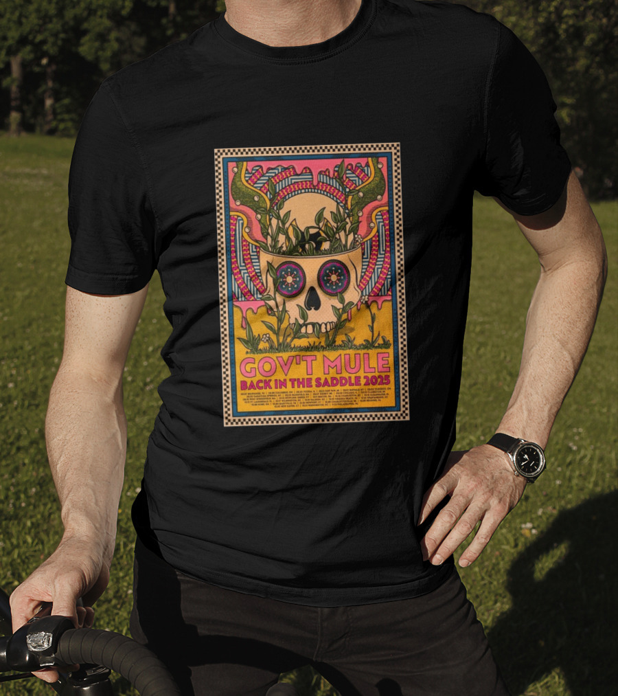 Gov't Mule 2025 Skull And Antlers Floral Concert T-Shirt