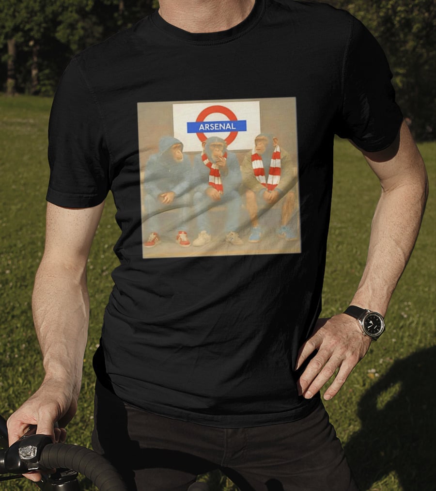 Arsenal Fans Chimpanzee Trio In London Underground Setting T-Shirt