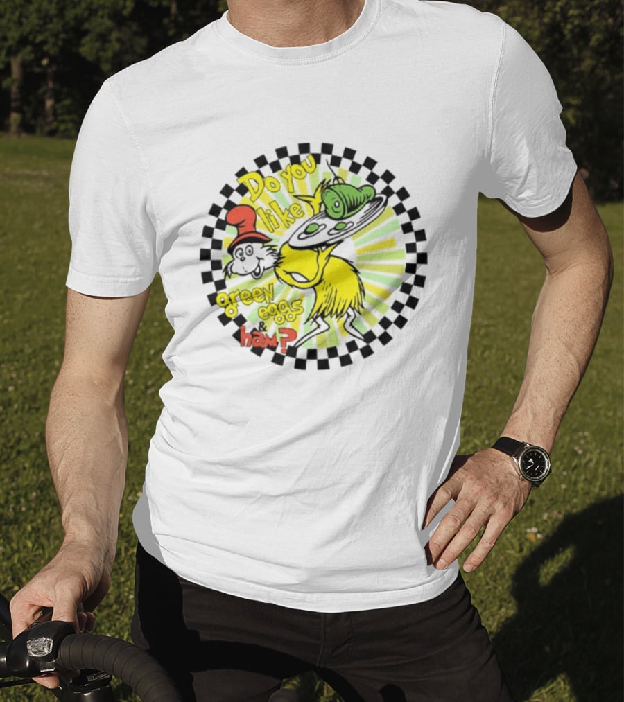 Dr Seuss Do You Like Green Eggs And Ham Yellow Character Red Hat Fan T-Shirt