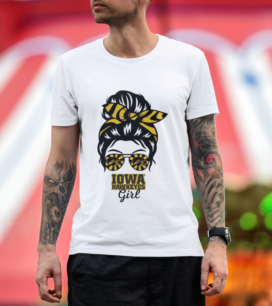 Iowa Hawkeyes Girl Sunglasses Messy Bun Headband T-Shirt