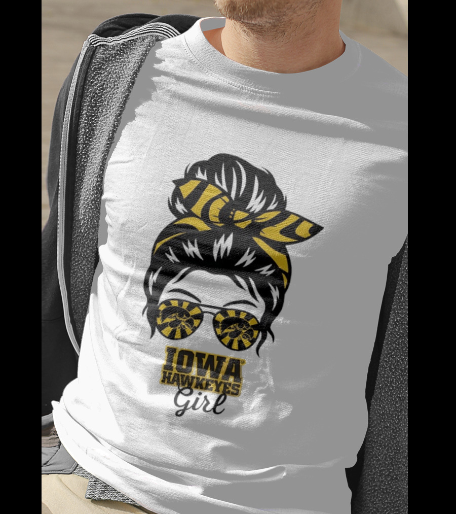 Iowa Hawkeyes Girl Sunglasses Messy Bun Headband T-Shirt