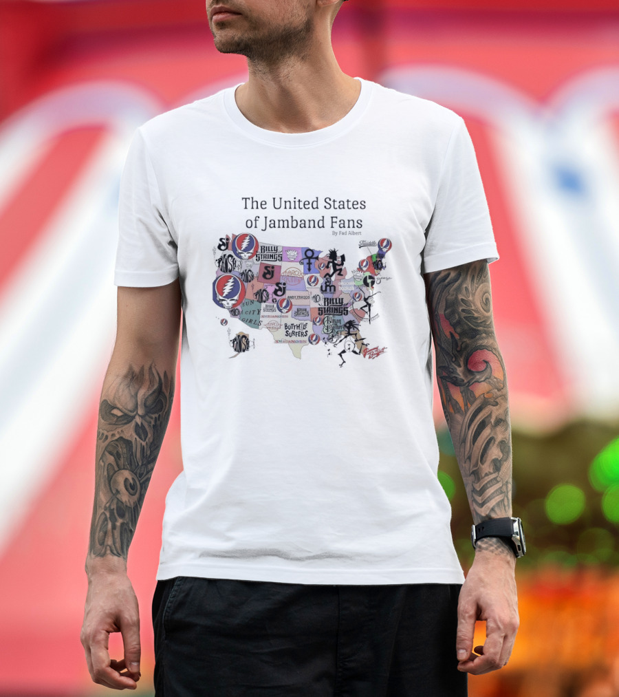 The United States of Jamband Fans State Map Peeking Characters T-Shirt